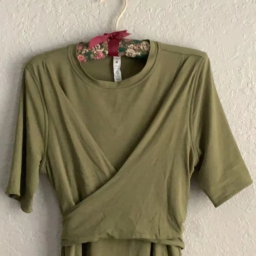 Lululemon Cotton Wrap Front Dress with Crew Neck and Short Sleeves - Picture 2 of 8